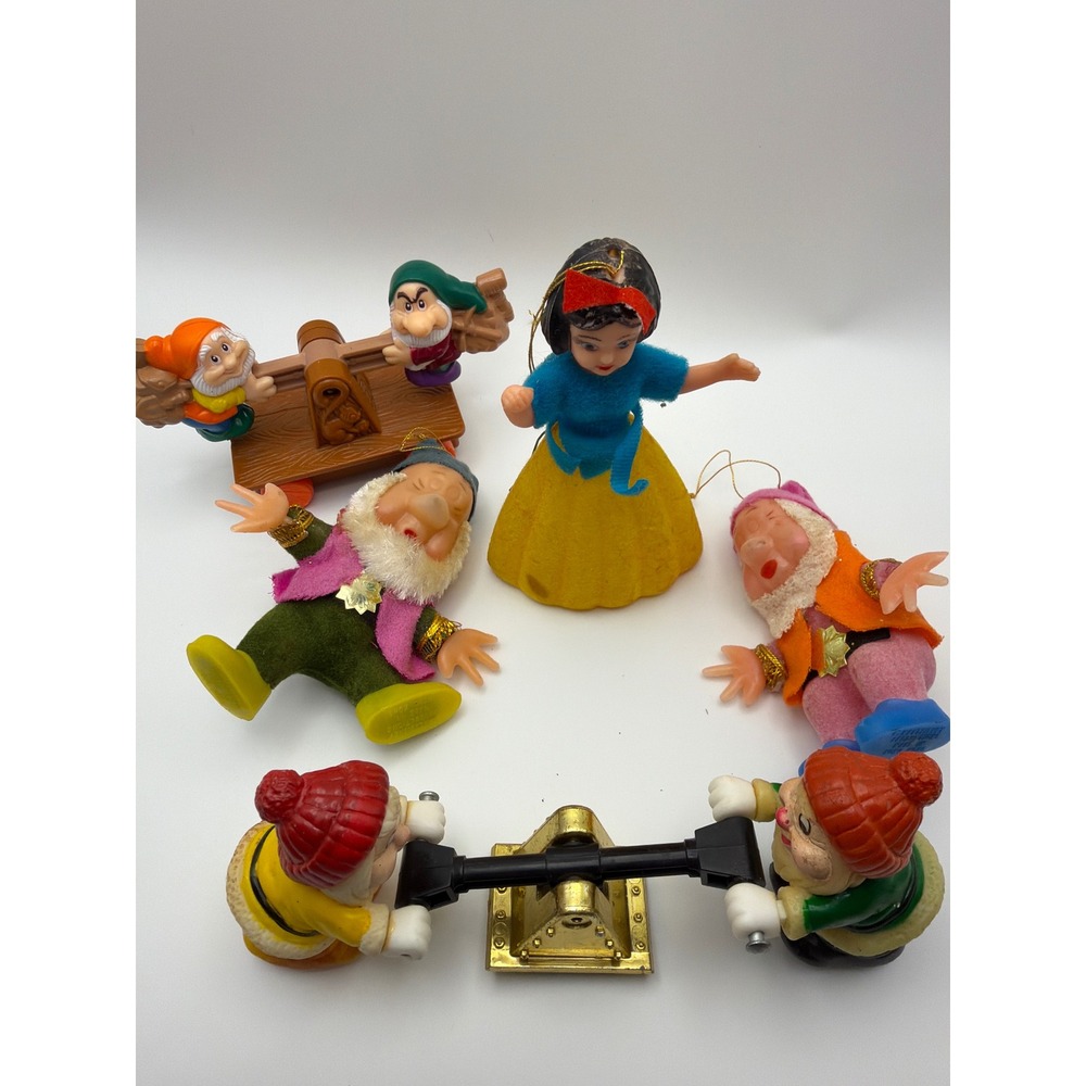 Vintage Disney Snow White Sneezy Sleepy Flocked Ornaments Disney Productions